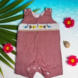Smocked Fish Gingham Fishy Bubble Romper Jumper 12M
